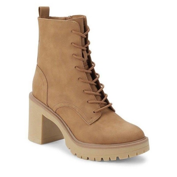 Dolce Vita Women’s Sz 9.5 Platform Booties Camel Brown Chunky Combat Boots New - Picture 1 of 10